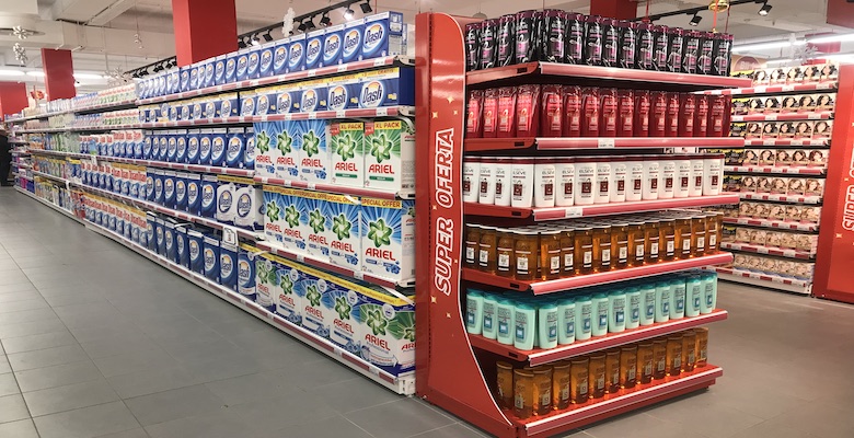 Çift Taraflı Kullanıma Sahip Gondol Market Raf Sistemleri